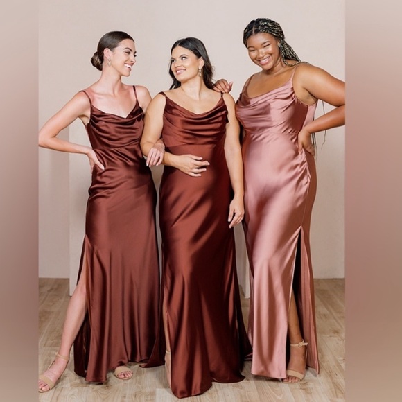 Revelry Skye Satin Maxi Dress Bridesmaid Gown Terracotta Rust - 709 Brown Sz 4 - Picture 2 of 7